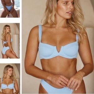 Monday Swimwear Clovelly top and Byron bottom in periwinkle crinkle. Like new